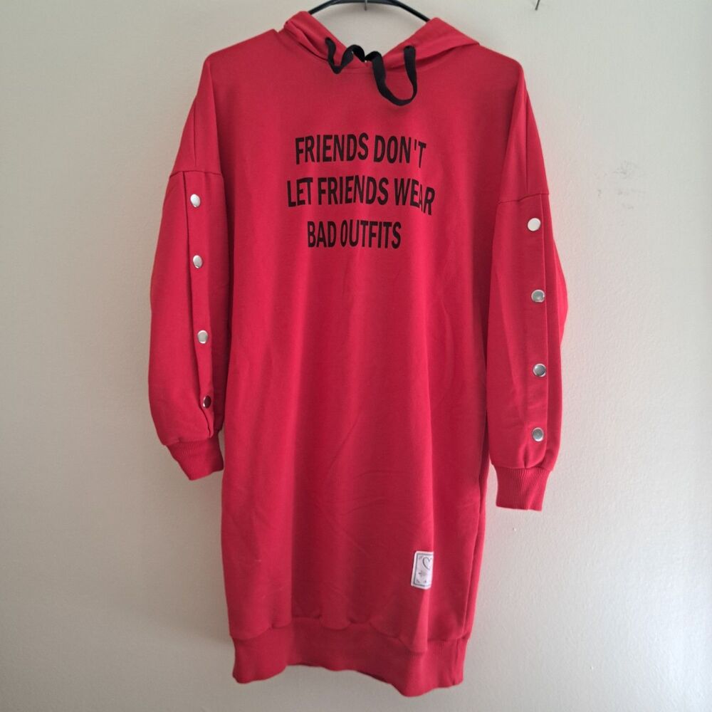 Hdm Women's X-Long Sleeve Red Pullover Hoodie Sweatshirt Size M
